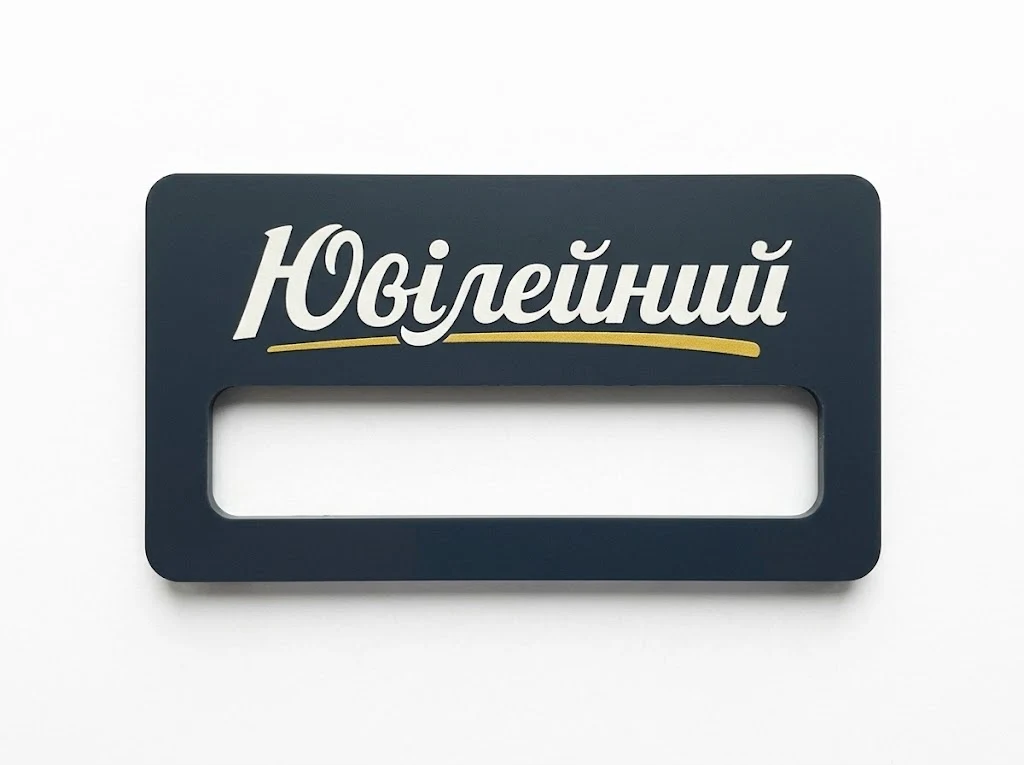 Металеві бейджі для торгової марки «Ювілейний»